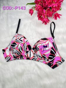 Soft Comfortable Foam White Pink Black Print Pad Bra COD:-P143