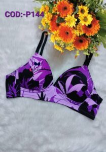 Soft Comfortable Foam Purple And Black Print Pad Bra COD:-P144