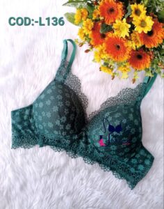Girls Padded Bra Dark Green Lace COD:-L136